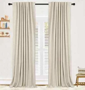 MIULEE Linen Texture Curtains Solid 100% Blackout Beige 52"x96" 2 Panels - Picture 1 of 3