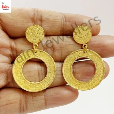 18 Kt Hallmark Real Solid Yellow Gold Circle Modernist Drop Huggie Hoop Earrings - Image 1 of 4