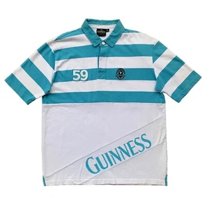 Guinness Dublin Rugby Polo Short Sleeve Shirt White Blue Striped Size XL 1759 - Picture 1 of 9