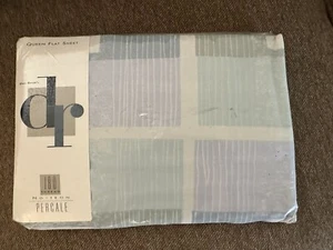 Vintage Dan River QUEEN Flat Sheet Corfu Pattern Blue Green Block Geometric NEW! - Picture 1 of 9