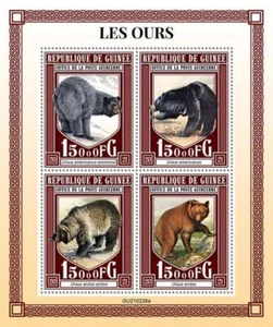Guinea 2021 MNH Wild Animals Stamps Bears Glacier Brown Black Bear 4v M/S - Picture 1 of 1