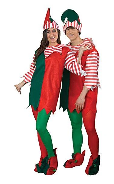 Disfraz de Elfo 5 Piezas Rojo/Verde/Blanco Fieltro Unisex Túnica Cuello Sombrero y Botines Adulto L/X Foto 1 de 1