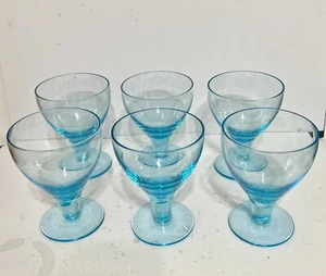 Bryce Glass Mode Cerulean Blue Water/Wine/Sherbet Goblet 5"Tall 3.7"Rim Set of 6 - Picture 1 of 15