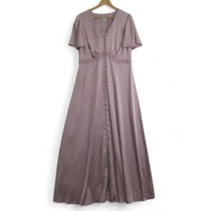 Monsoon Ivy UK 16 Pink Maxi Dress Satin Polyester Womenswear Pleated - Preloved - Picture 1 of 24