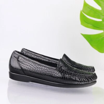 Женские мокасины SAS Simplify размер 11 M крокодиловые черные лакированные туфли-трипады плоские удобные - Изображение 1 из 4