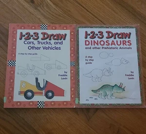 1-2-3 Draw Lot of 2 NEW Paperbacks Drawing Books Dinosaurs Cars Trucks Vehicles - Picture 1 of 4
