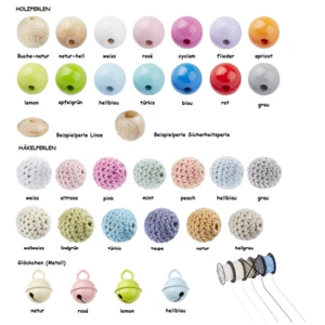 Holzperlen, Häkelperlen, Glöckchen für Schnullerketten, Schnullerkettenmaterial - Bild 1 von 86