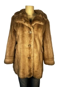 Vintage Mincara Russel Taylor Coat Womens Large Faux Fur 60s Button Up Elegant - Picture 1 of 14