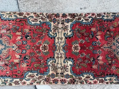 ALFOMBRA CORREDOR ANTIGUA 3x12 roja azul hecha a mano DE COLECCIÓN antigua real anudada a mano larga grande Foto 1 de 4