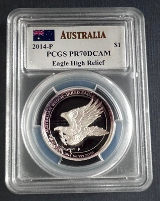 2014 Australia Silver Proof Hi Relief Wedge Tailed Eagle PCGS PR70 DCAM Mercanti - Image 1 of 3