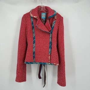 Anthropologie Damen Cottagecore Moto Tweed Jacke Größe 4 Boho Statement Bunt - Bild 1 von 7
