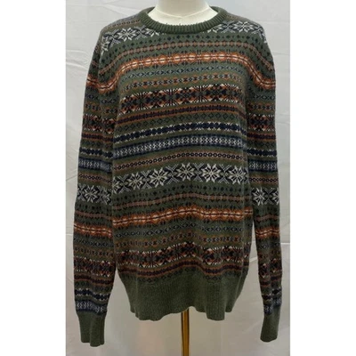 J.Crew мужской M Fair Isle шерстяная смесь свитер зеленый Nordic вязаный пуловер - Изображение 1 из 4