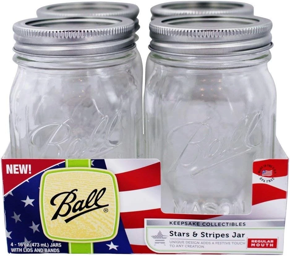 Ball Keepsake USA Stars and Stripes Regular Mouth Canning Jars 1 pt. 4 Clear  Foto 1 de 4