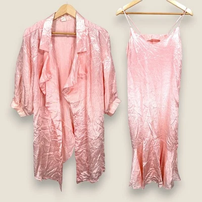 Conjunto de vestido sin mangas plumero satinado rosa vintage hecho en EE. UU. para mujer talla 7/8 Foto 1 de 4