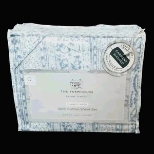 NWT▪︎SHABBY CHIC FARMHOUSE by Rachel Ashwell Blue & White 4pc QUEEN Sheet Set - Picture 1 of 7