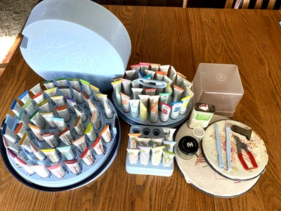 Vintage Lot Tri-Chem Paint lot Vintage Case & Caddy  87 Tubes Liquid Embroidery - Image 1 of 4