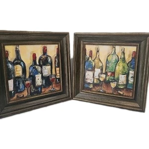 Juego de 2 piezas de arte en lienzo enmarcado al óleo sin corchar bar de vinos Nicole Etienne - Imagen 1 de 7