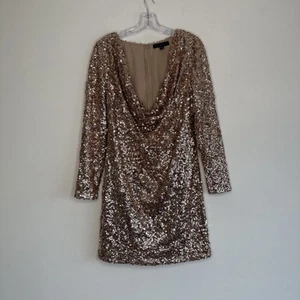 Starlet Dress Size 12 Rose Gold Sequins Cowl Neck Mini Long Sleeve Party - Picture 1 of 16