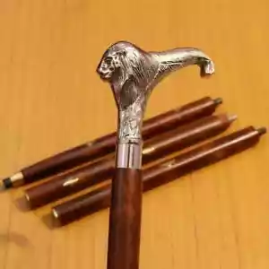 Bastone da passeggio vintage fatto a mano in ottone testa di leone in legno vittoriano regalo - Foto 1 di 4