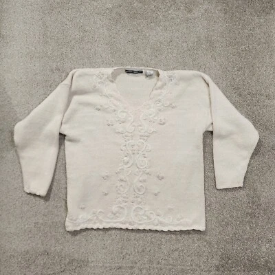 Cárdigan suéter para mujer Debbie Morgan talla L marfil bordado con cuentas abotonadas. Foto 1 de 4