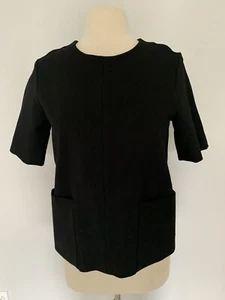 Everlane Ponte M schwarz Kurzarm Fronttaschen schwerer Luxus Strick Reißverschluss hinten kastig - Bild 1 von 12