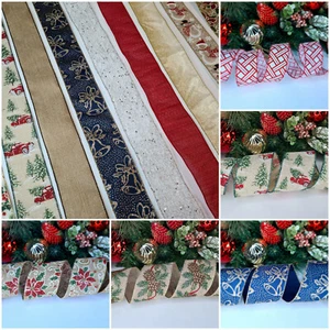 Wire Edged Ribbon FROM £1 Christmas Craft Decoration Glitter Bow Tree Wrap Gifts - Picture 1 of 58