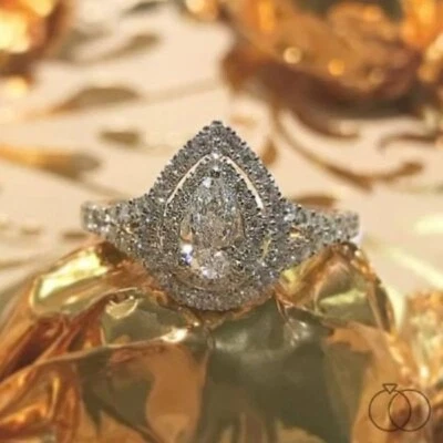 2.10 Ct Pear Cut White Treated Diamond Engagement Ring 925 Sterling Silver - Image 1 of 2