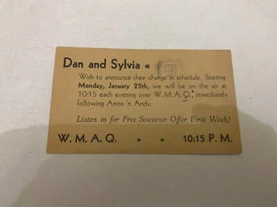 1932 W.M.A.Q. Radio Dan and Sylvia Change in Schedule Post Card Iowa - Image 1 of 2