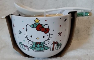 Hello Kitty White Ceramic Ramen Bowl w/ Chopsticks & Spoon Christmas Holiday - Picture 1 of 5