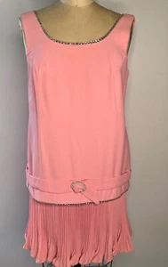 CUTE!!VTG 60'S MOD GOGO PINK RHINESTONE TRIM PLEATED MINI SKIRT SHIFT DRESS*XS/S - Picture 1 of 4