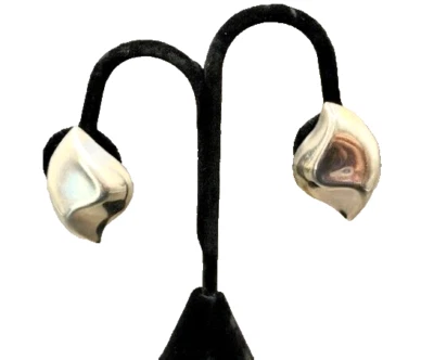 Sterling Silver 925 MEXICO Apostrophe Shaped Asymmetrical Clip Earrings 17.7G - Image 1 of 4