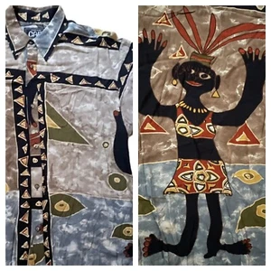 Cafe Unique Tribal Print Button-Up Shirt Men's Short Sleeve Casual Wear - Picture 1 of 8