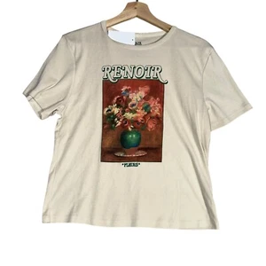 Damen Renoir T-Shirt Gr. XL Beige Blumen Kurzarm Rundhals Grafik Frühling - Bild 1 von 2