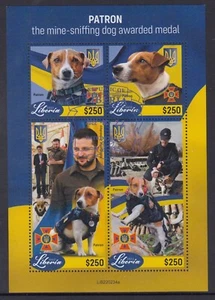 Liberia 2022 $1000 Patron Mine Sniffing Dog Ukraine Mini Sheet CTO no gum cheap - Picture 1 of 1