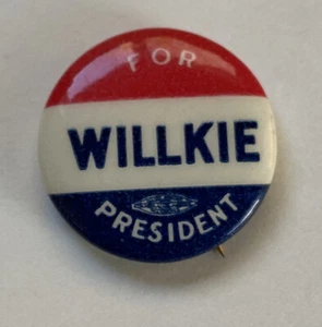 Pin Retroceso Vintage 7/8 pulgadas Wendell Willkie Presidente Campaña Política Botón - Imagen 1 de 4