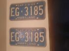 Nice Used EXP-3-31-69 1969 Maryland Car License Plates PAIR # EG-3185 White/Blue