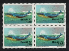 Brazil Blue Whale Block of 4 1977 MNH SG#1663 MI#1597 CV€24.-