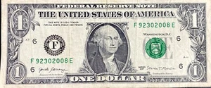 Billete de $1 dólar cumpleaños/aniversario 23/09/2008 serie # F92302008E - Imagen 1 de 4