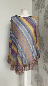 MISSONI Chevron Zig Zag Scialle Frange Poncho Mantello Multicolore Boho Spiaggia - Foto 1 di 11