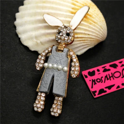 Nuevo Broche Prendedor Gris Resina Lindo Conejo Perla Cristal Moda Mujeres Dije  Foto 1 de 4