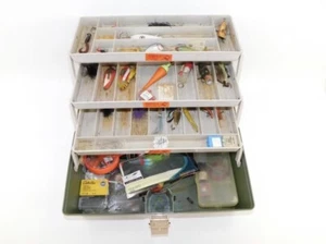 Plano 6300N full of lures bobbers sinkers jigs. Tackle Box 3 Tray Green - Picture 1 of 13
