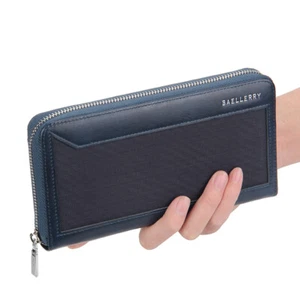 Leather Long Wallets for Men Zip Around Checkbook Cash Credit Card Holder Wallet - Picture 1 of 19