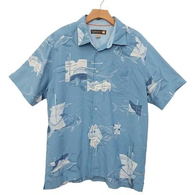 Quiksilver Shirt Mens Large Blue Waterman Collection Short Sleeve Ocean Print  - Image 1 of 4
