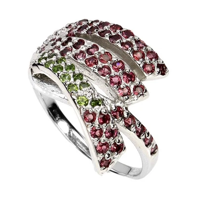 925 Sterling Silver Ring Round Rhodolite Chrome Diopside Gemstone Jewelry Size 8 - Image 1 of 4