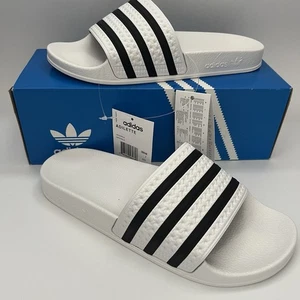 Adidas Herren Sliders Adilette Originals Weiß & Schwarz Neu mit Karton Größe UK 7 Pool Strand - Bild 1 von 10