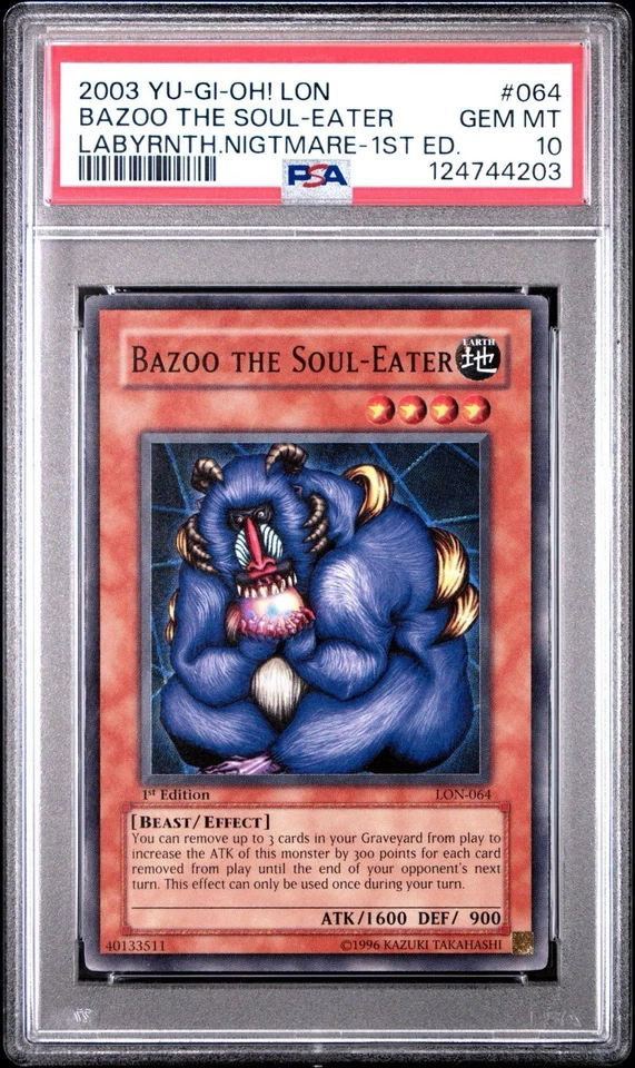 YuGiOh 2003 Bazoo The Soul Eater LON 064 1st Ed Super Rare PSA 10 Gem Mint 💎 - Image 1 of 2