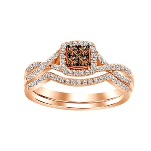 Ladies Bridal Set 0.35ct Round Dark Brown Diamond 14k Rose Gold - Picture 1 of 1
