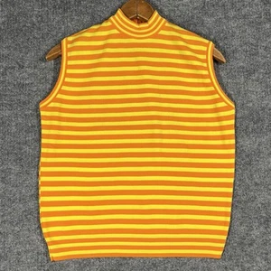 VINTAGE 60s Knit Sweater Vest Womens Size Small Striped Mod Atomic Mock Neck - Picture 1 of 10