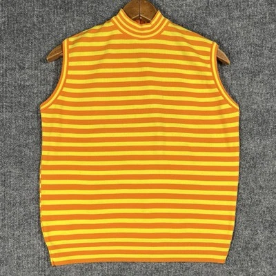 VINTAGE 60s Knit Sweater Vest Womens Size Small Striped Mod Atomic Mock Neck - Image 1 of 4