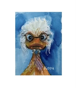 Aceo Original Painting Don’t Mess With Me Grandma Duck By Kenna 2.5” X 3.5” - Picture 1 of 3